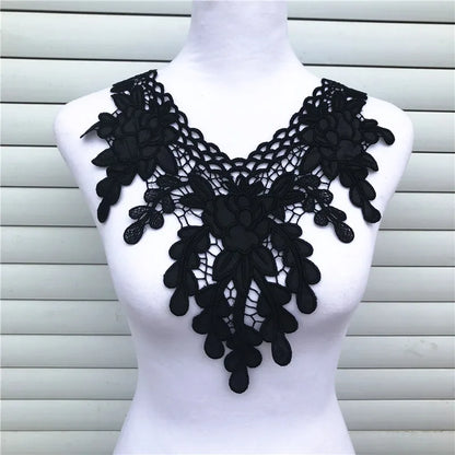 1Pcs Black Fine Venise Lace Fabric Dress Applique Blouse Sewing Trims DIY Neckline Collar Costume Decoration Accessories