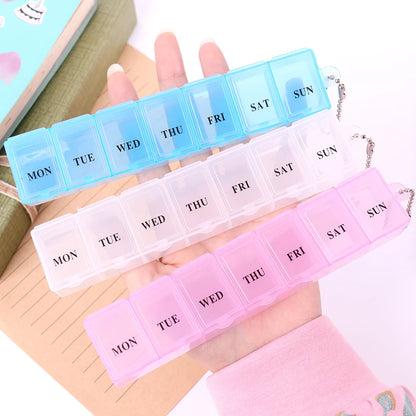 New Storage Dispenser 7 Days Pill Case Medicine Storage Tablet Pill Box With Clip Lids Medicine Organizer Pill Case Splitters