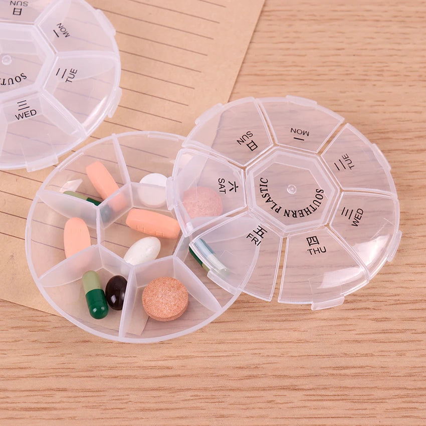 7 Days Pill Box Round Portable Travel Storage Vitamin Box Sort Tablet Holder Mini Medicine Pill Box Organizer Pill Box Splitters