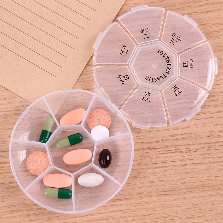 7 Days Pill Box Round Portable Travel Storage Vitamin Box Sort Tablet Holder Mini Medicine Pill Box Organizer Pill Box Splitters