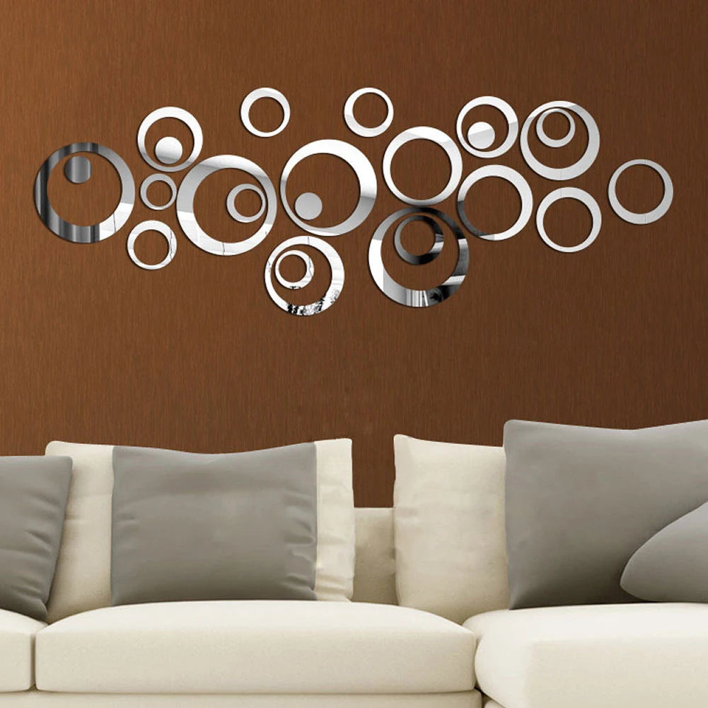 24Pcs/set Circles Wall Stickers Mirror Style Removable Decal Vinyl Art Mural Wall Sticker Home Adesivo De Parede Home Decoration