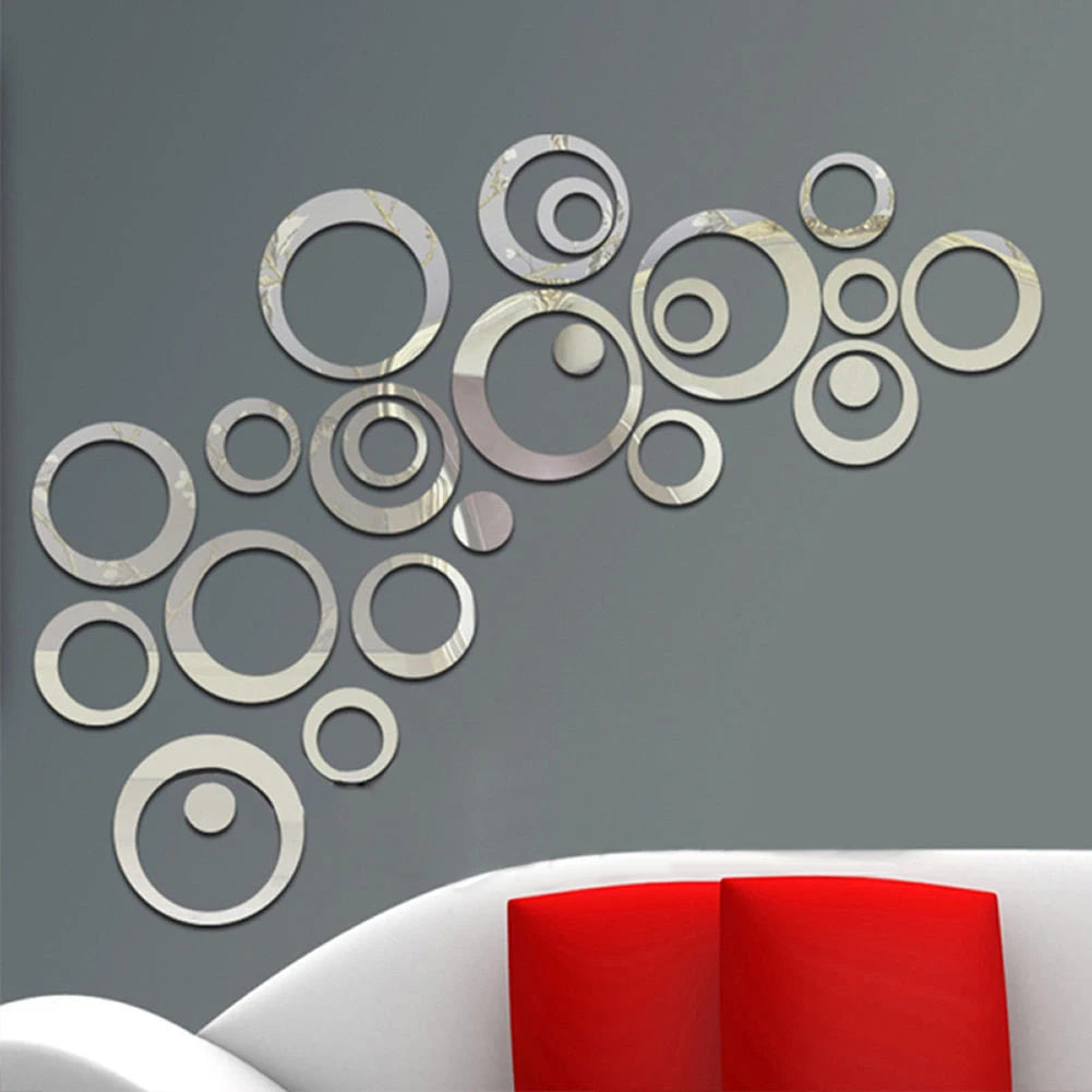 24Pcs/set Circles Wall Stickers Mirror Style Removable Decal Vinyl Art Mural Wall Sticker Home Adesivo De Parede Home Decoration