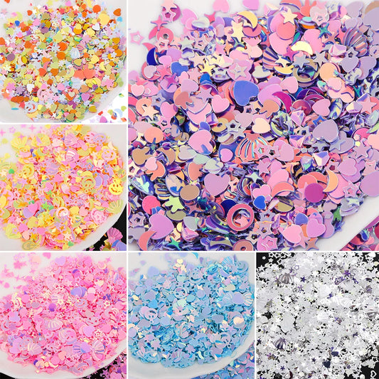 1200Pcs/Pack Mixed Colors Star Heart Shape Loose Sequins DIY Nail Craft Slime Glitter Powder Sewing Making Wedding Decoration