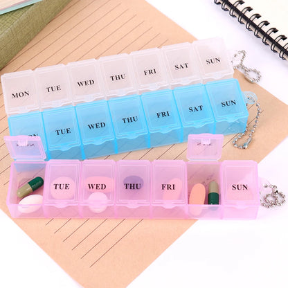 New Storage Dispenser 7 Days Pill Case Medicine Storage Tablet Pill Box With Clip Lids Medicine Organizer Pill Case Splitters