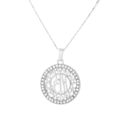 Classic Allah Muslim Necklace Gold Color Round Cubic Zirconia Pendant Necklace Middle East Arab Religious Muslim Jewelry