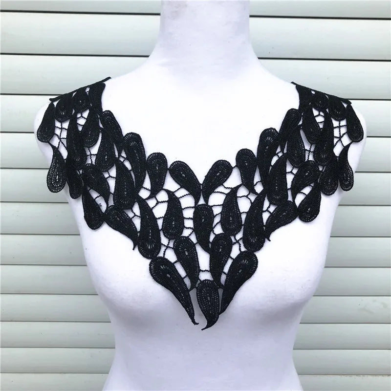 1Pcs Black Fine Venise Lace Fabric Dress Applique Blouse Sewing Trims DIY Neckline Collar Costume Decoration Accessories