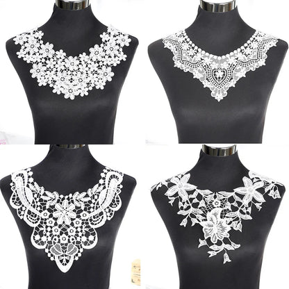 1Pcs White Fine Venise Lace Fabric Dress Applique Blouse Sewing Trims DIY Neckline Collar Costume Decoration Accessories