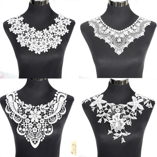 1Pcs White Fine Venise Lace Fabric Dress Applique Blouse Sewing Trims DIY Neckline Collar Costume Decoration Accessories