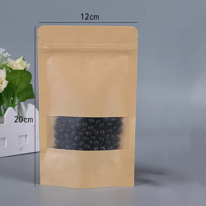 Kraft Paper Bag Lock with Window Gift Tea Packaging Food Stand Up Pouches Storage Bags