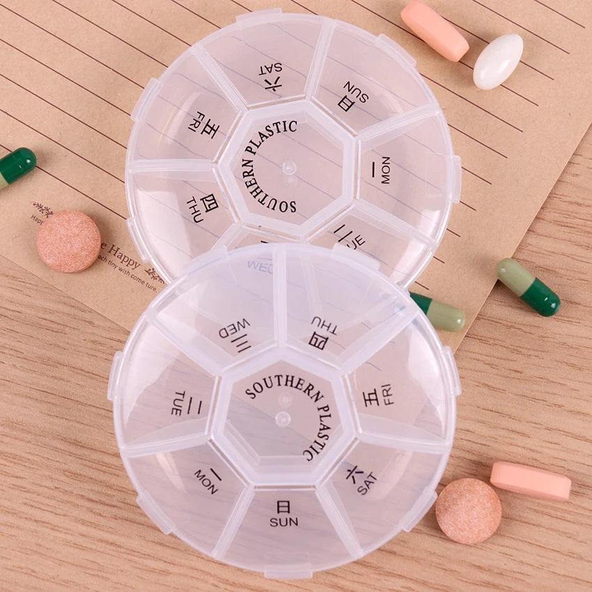 7 Days Pill Box Round Portable Travel Storage Vitamin Box Sort Tablet Holder Mini Medicine Pill Box Organizer Pill Box Splitters