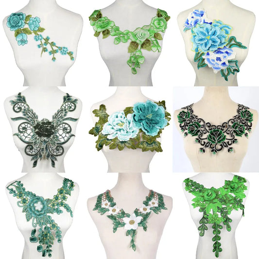 Green Lace Fabric Dress Applique Blouse Sewing Trims DIY Neckline Collar Costume Decoration Accessories