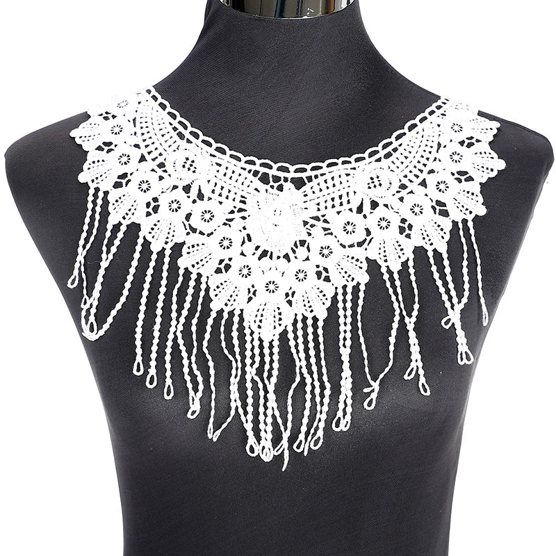 1Pcs White Fine Venise Lace Fabric Dress Applique Blouse Sewing Trims DIY Neckline Collar Costume Decoration Accessories