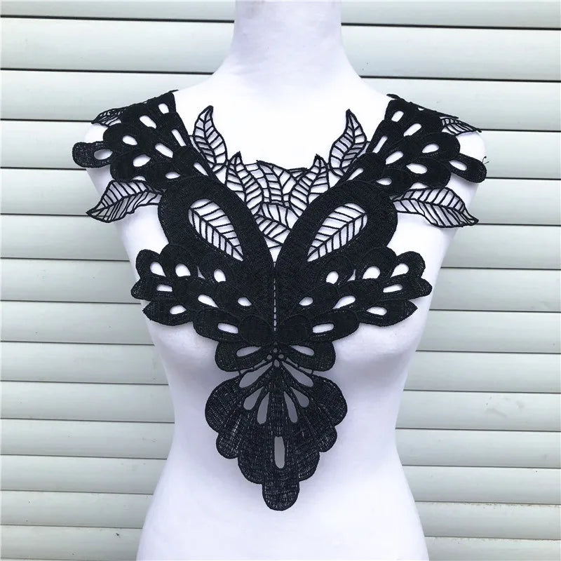 1Pcs Black Fine Venise Lace Fabric Dress Applique Blouse Sewing Trims DIY Neckline Collar Costume Decoration Accessories