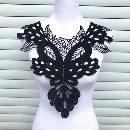 1Pcs Black Fine Venise Lace Fabric Dress Applique Blouse Sewing Trims DIY Neckline Collar Costume Decoration Accessories