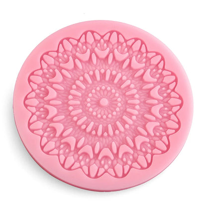 DIY Flower Vine Pattern Lace Round Silicone Cake Embossing Mould Fondant Cake Decorating Chocolate Candy Tool
