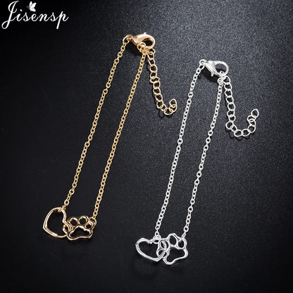 Jisensp Hollow Pet Paw Footprint Bracelets Shellhards Cute Animal Tassut Cat Dog Love Heart Charm Bracelet for Women pulseras