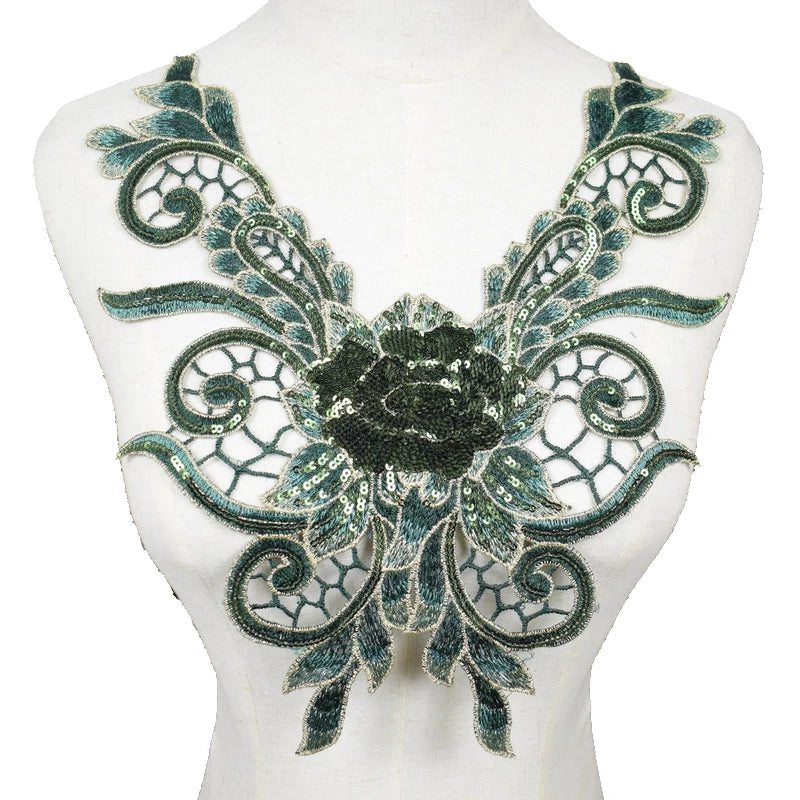 Green Lace Fabric Dress Applique Blouse Sewing Trims DIY Neckline Collar Costume Decoration Accessories
