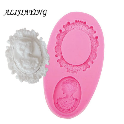 1Pcs Mirror Frame lady Cake Border Silicone Mold Wedding Cupcake Fondant Decorating Tools Candy Clay Chocolate Molds D0486