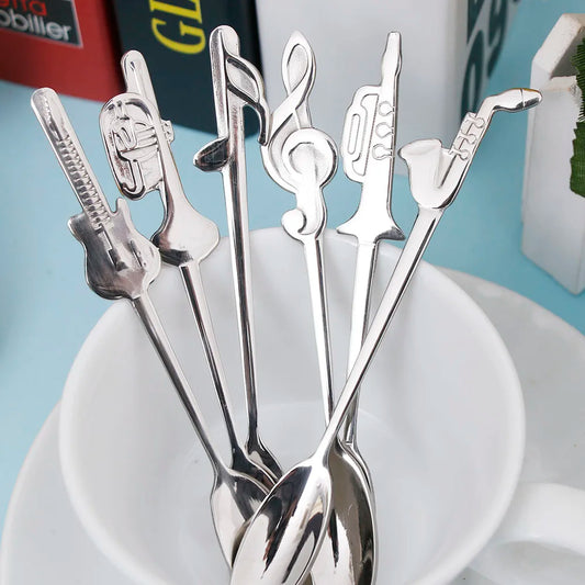 1Pcs Stainless Steel Coffee & Tea Spoon Music Symbol Long Handle Creative Spoon Drinking Tools Kitchen Gadget Flatware Tableware