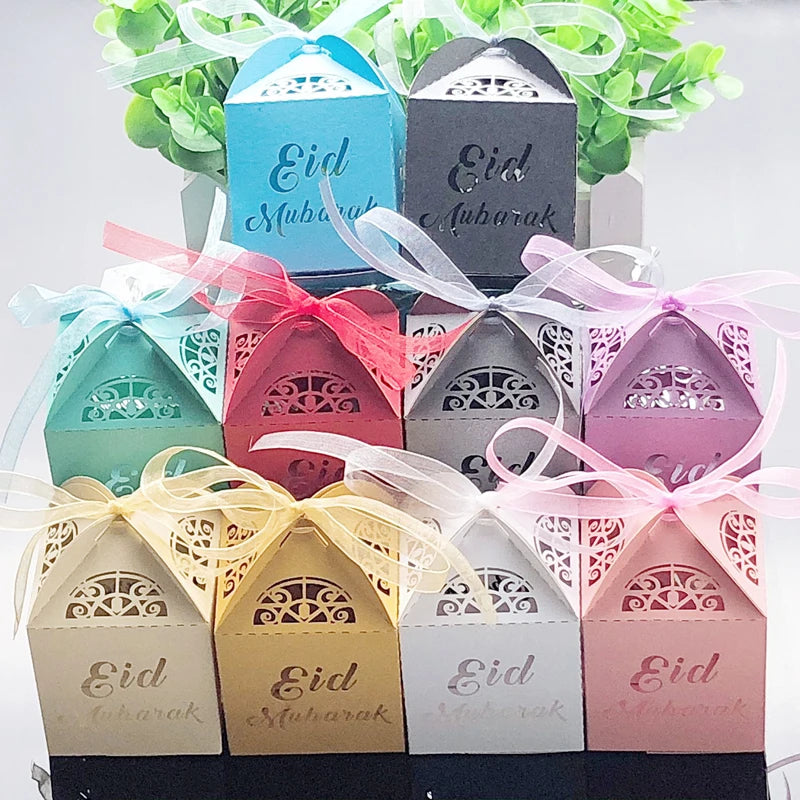 10pcs Happy Eid Mubarak Candy Box Ramadan Decoration DIY Favor Gift Boxes Packaging Islamic Muslim al-Fitr Eid Party Supplies