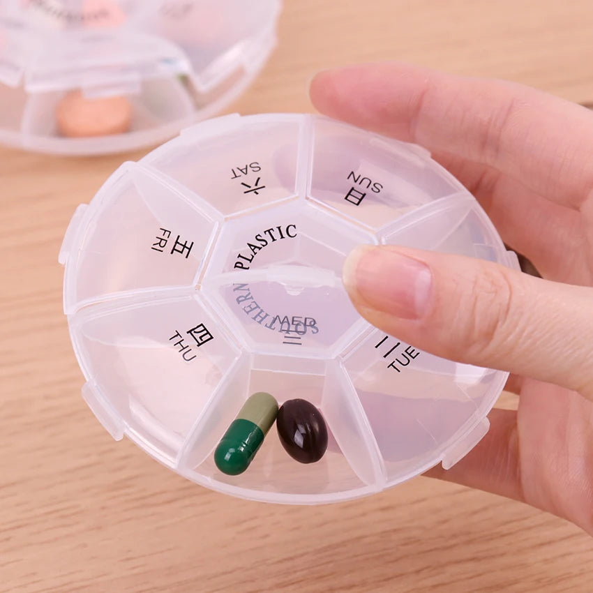 7 Days Pill Box Round Portable Travel Storage Vitamin Box Sort Tablet Holder Mini Medicine Pill Box Organizer Pill Box Splitters