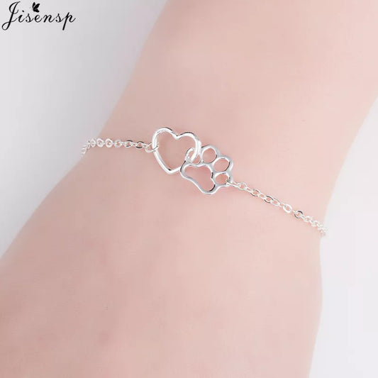 Jisensp Hollow Pet Paw Footprint Bracelets Shellhards Cute Animal Tassut Cat Dog Love Heart Charm Bracelet for Women pulseras