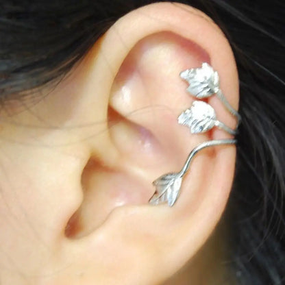 2 Pcs Fashion No Piercing Silver Plated Leaf Clip On Ear Cuff Earring Wrap Punk Ear Clip Earring Fashion Jewelry Accessories
