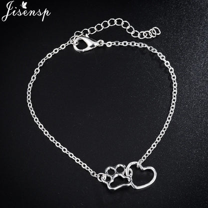 Jisensp Hollow Pet Paw Footprint Bracelets Shellhards Cute Animal Tassut Cat Dog Love Heart Charm Bracelet for Women pulseras