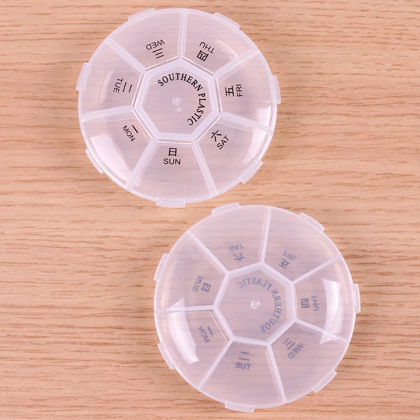 7 Days Pill Box Round Portable Travel Storage Vitamin Box Sort Tablet Holder Mini Medicine Pill Box Organizer Pill Box Splitters