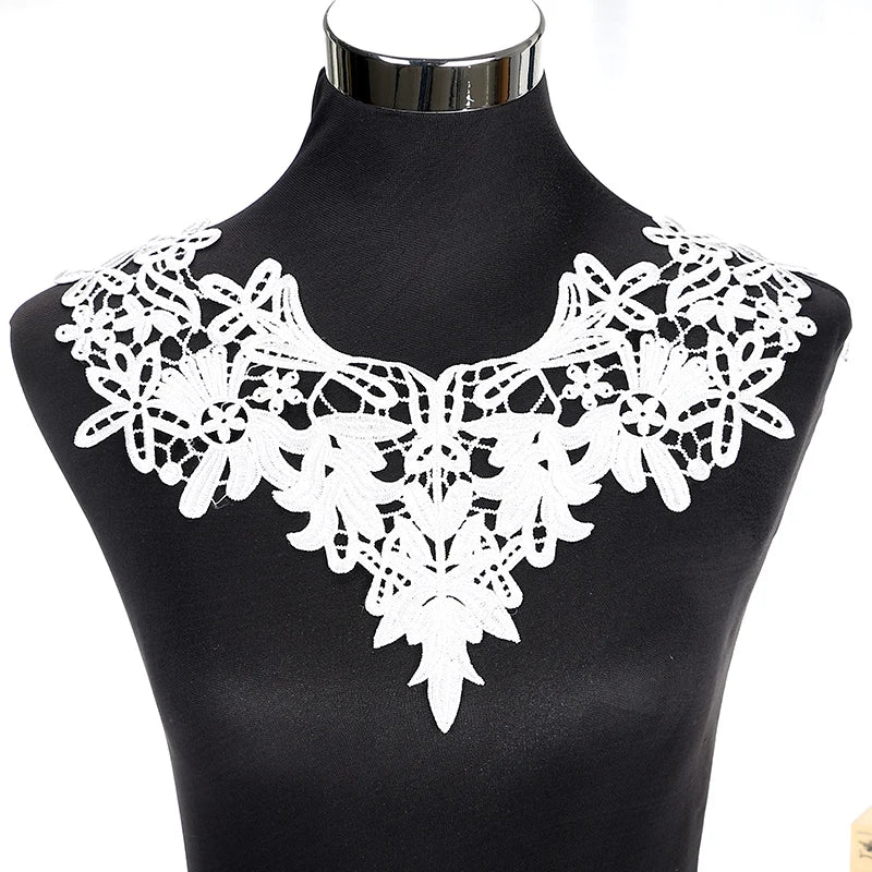 1Pcs White Fine Venise Lace Fabric Dress Applique Blouse Sewing Trims DIY Neckline Collar Costume Decoration Accessories