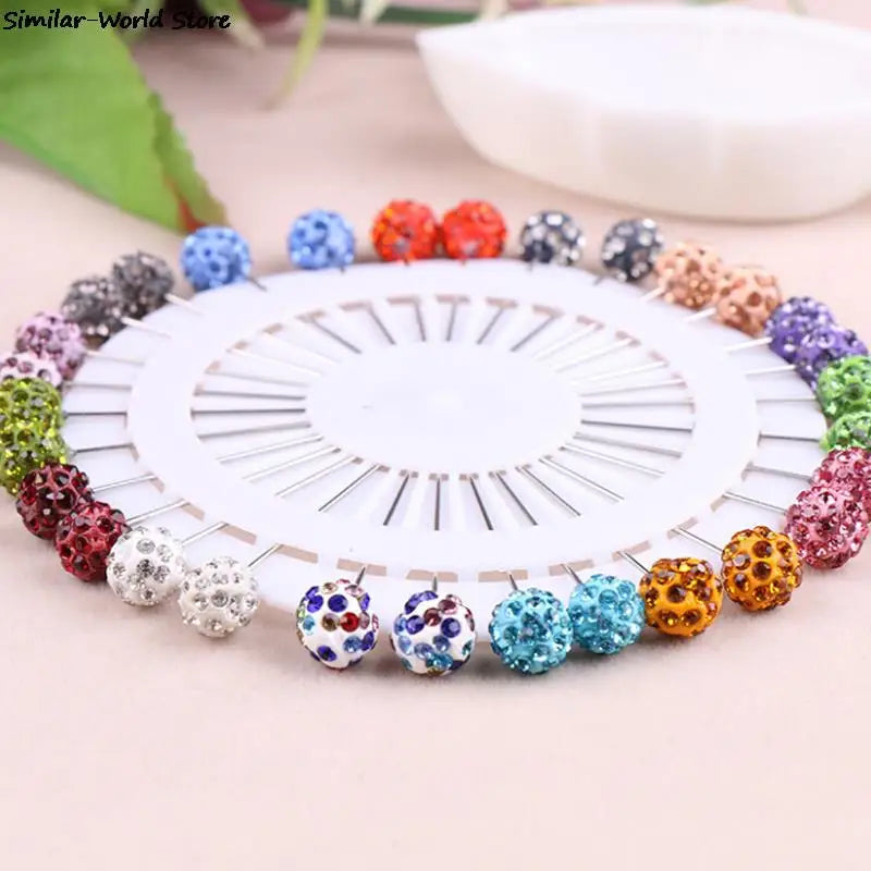 12/30Pcs  Fashion Crystal Ball Brooch Pin Muslim Hijab Scarf Pins Scarf Clip Wedding Pin For Women Hijab Pins With Hat