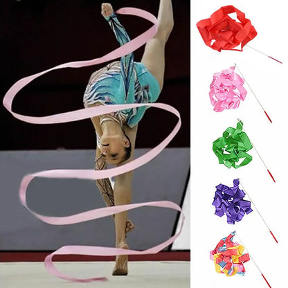 4M Colorful Gym Ribbons Dance Ribbon Rhythmic Art Gymnastic Ballet Streamer Twirling Rod Stick For Gym Workout Equipment