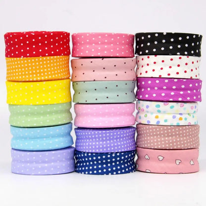 Cotton Bias Tape with Dots Spots Size 25mm 1 " 2.5cm *10 Meters Per Roll DIY Handmade Sewing Material