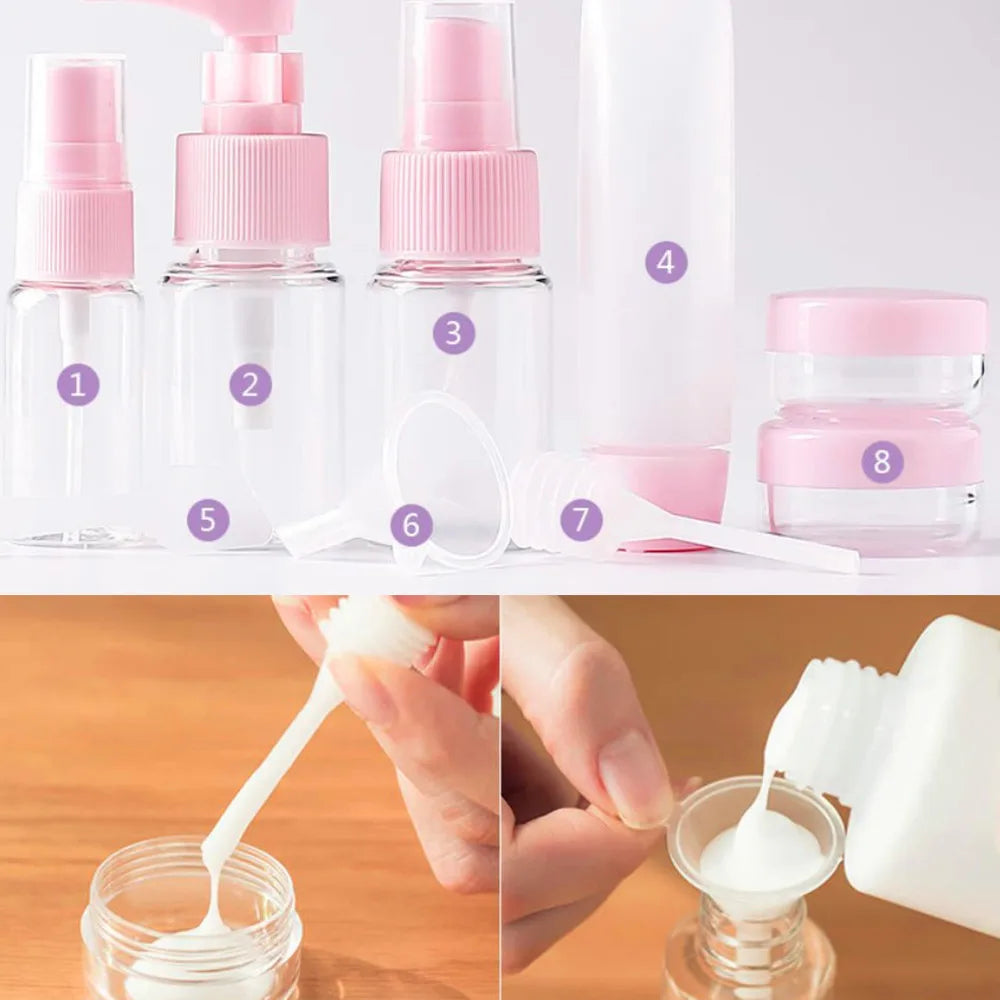 8/9/11Pcs/Set Travel Mini Cosmetic Bottle Face Cream Pot Spray Bottles Plastic Clear Empty Container Bottle Travel Portable