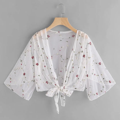 Women Long Sleeve Beach Cover Up Bathing Suit Swimsuit Floral Tops Cardigan Thin Coat Casual Party Outwear Blouse Cover Up
