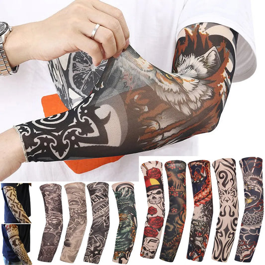 1PC Street Tattoo Arm Sleeves Sun UV Protection Arm Cover Seamless Outdoor Riding Sunscreen Arm Sleeves Glover For Men Women