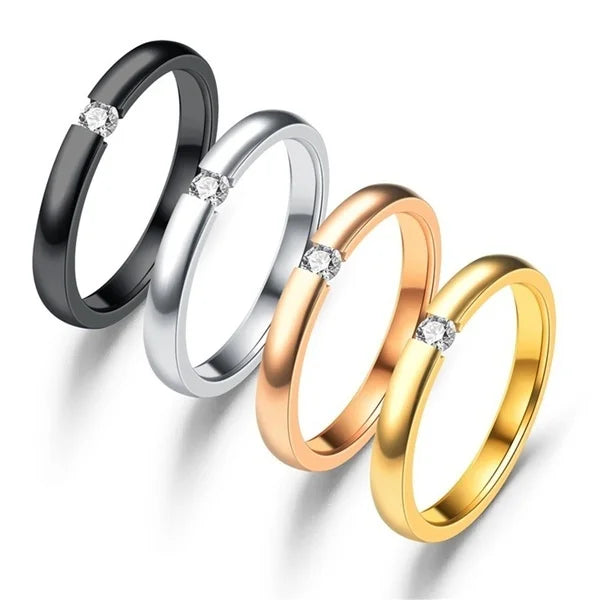 4 Colors Simple High Polished Stainless Steel Cubic Zirconia Stone Lose Weight Rings for Woman