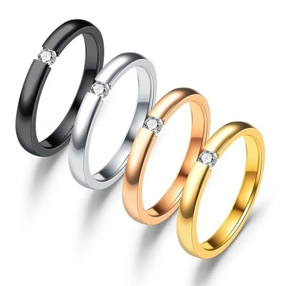 4 Colors Simple High Polished Stainless Steel Cubic Zirconia Stone Lose Weight Rings for Woman