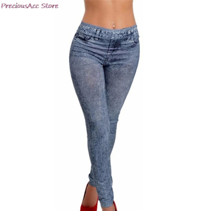 Women Leggings Denim Jeans Pants With Mock Pocket Slim Leggings Women Fitness Blue Black Leggins