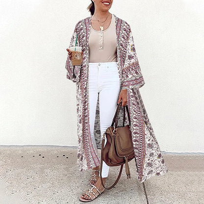 Bohemian Floral Printed Shirt Kimono ZANZEA Summer Beach Cardigan Women Open Front Long Sleeve Casual Blouse Vintage Long Tops