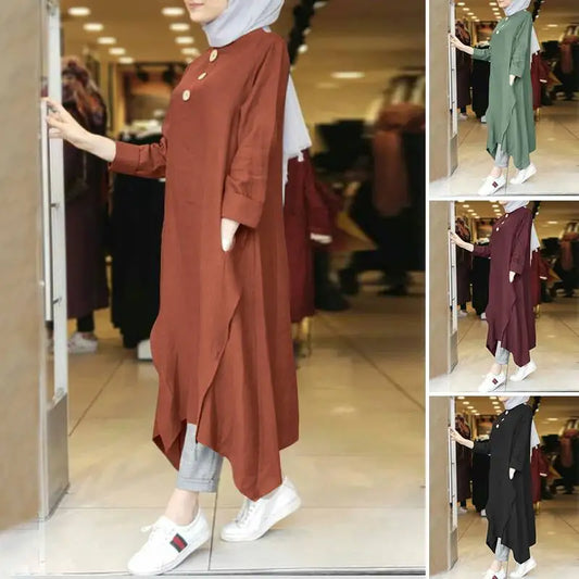 Vintage Women's Irregular Sundress ZANZEA 2023 Autumn Abaya Midi Dress Long Sleeve Vestidos Muslim Female Solid Button Robe