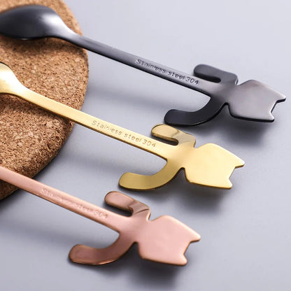 Stainless Steel Spoons Lovely Cartoon Cat Hanging Coffee Cup Hanging Spoon Ice Cream Dessert Teaspoon Creative Kitchen Accessory