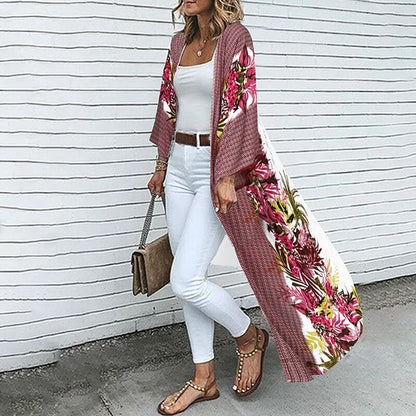 Bohemian Floral Printed Shirt Kimono ZANZEA Summer Beach Cardigan Women Open Front Long Sleeve Casual Blouse Vintage Long Tops