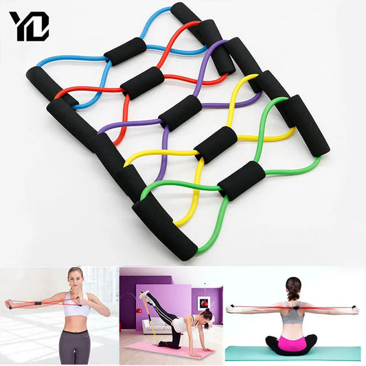 TPE 8 Word Fitness Yoga Gum Resistance Rubber Bands Fitness Elastic Band Fitness Equipment Expander Workout Gym Exercise Train