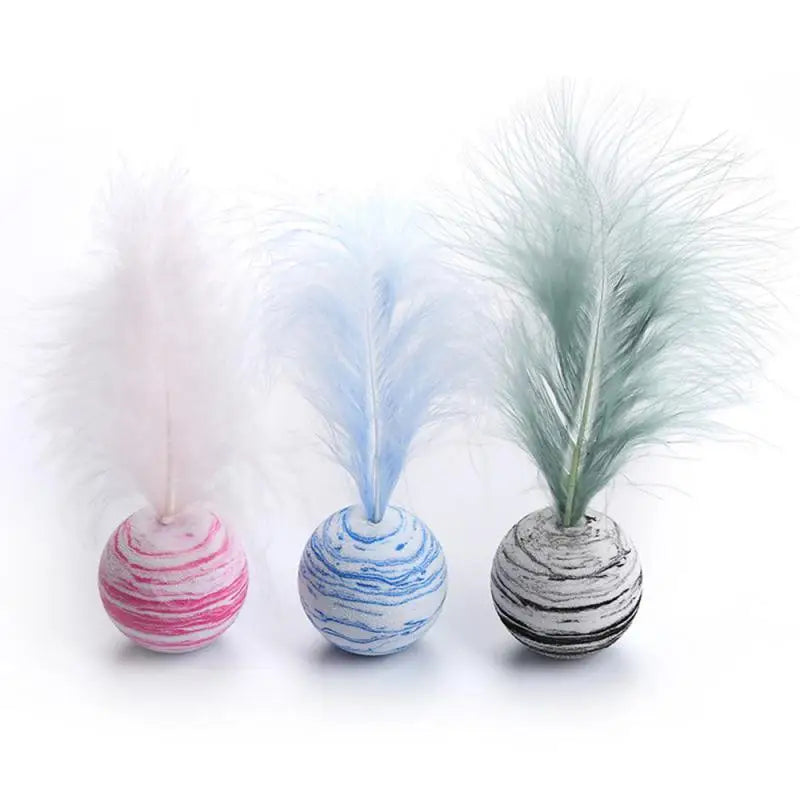 1pc Funny Cat Toy Star Ball Plus Feather EVA Material Light Foam Ball Throwing Toy Star Texture Ball Feather Toy For Dog Cat New