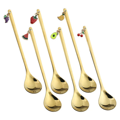 Creative Fruit Pendant Coffee Spoons Afternoon Teaspoon Mixing Stirring Spoon Dessert Spoon Table Decor Party Gift Kitchen Tool