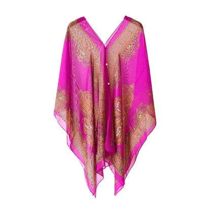 Women Scarf Shawl Summer Beach Bikini Cover Up Loose Chiffon Blouse Shawl Scarf with Buttons Sunscreen Comfortable Cover-Ups Hot