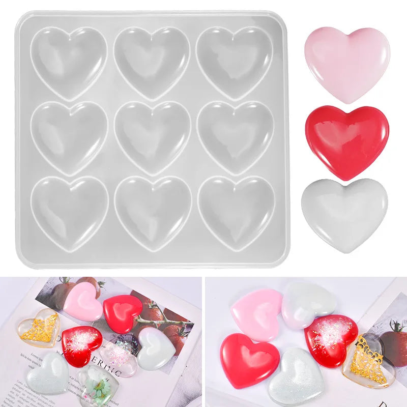 3D Heart Shapes Mirror Silicone Mold for Epoxy Uv Resin Front Cover Makeing Filling Handcraft Gifts