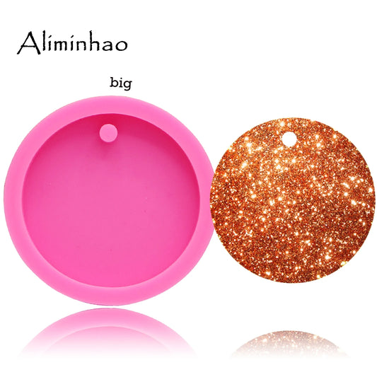 DY0079 50mm/75mm shiny Round Circle With Hole Disk Keychains silicone mold for Key chain Pendant clay DIY Resin mold