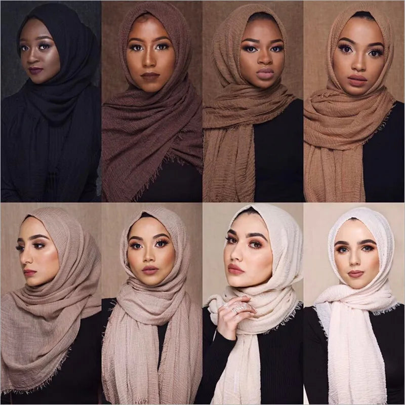 2022 New 70*175Cm Women Muslim Crinkle Hijab for Women Soft Cotton Headscarf Islamic Head Wraps Femme Musulman Head Scarf